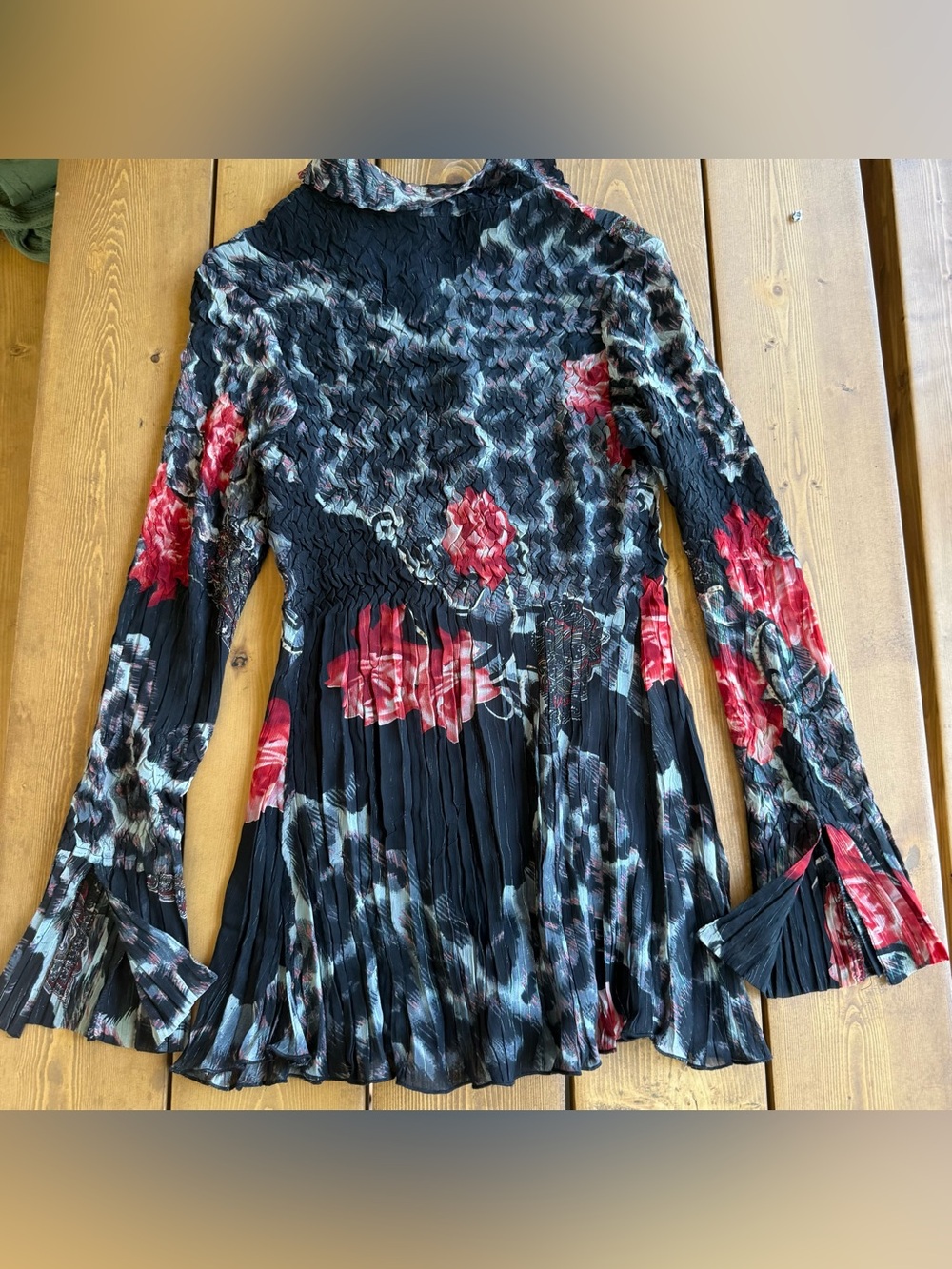 Vintage Alberto Makali Whimsygoth Crinkle Floral Button Front top L 90s Y2K - Picture 6 of 9
